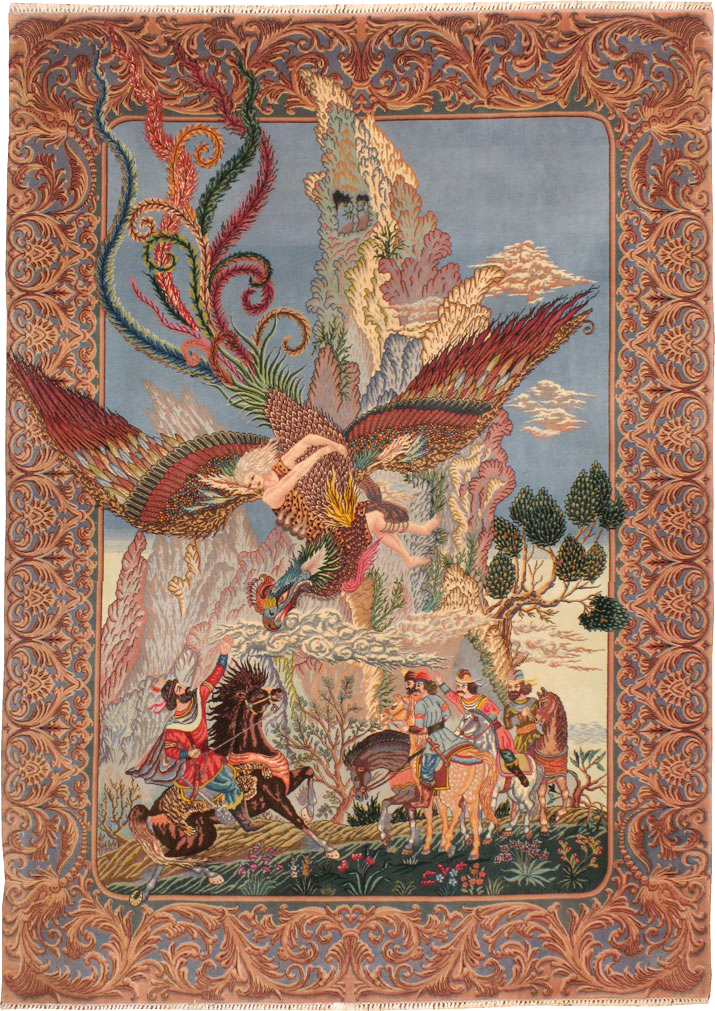 Vintage Persian Tabriz Pictorial Rug, No.23008 - Galerie Shabab