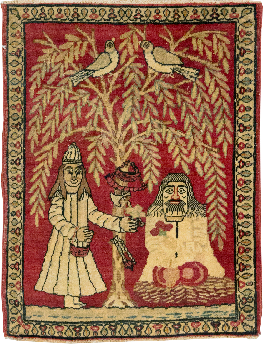 Antique Persian Lavar Kerman Pictorial Rug (Pair: 1 of 2), No.23029 - Galerie Shabab