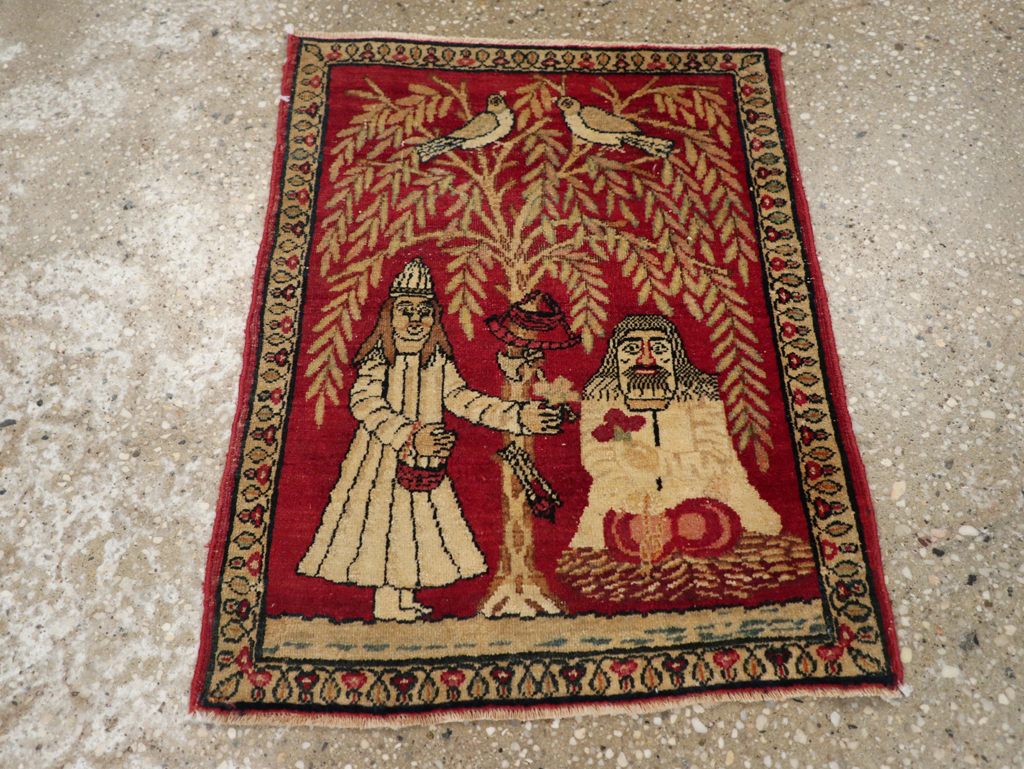 Antique Persian Lavar Kerman Pictorial Rug (Pair: 1 of 2), No.23029 - Galerie Shabab