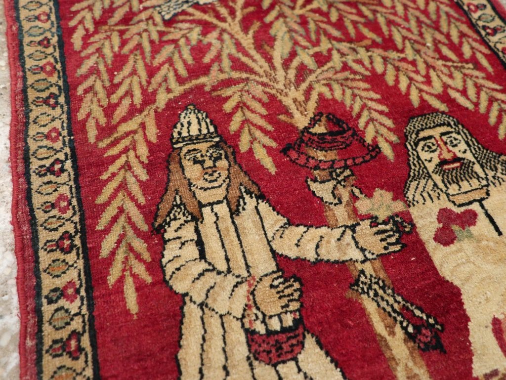 Antique Persian Lavar Kerman Pictorial Rug (Pair: 1 of 2), No.23029 - Galerie Shabab