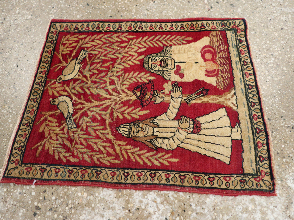 Antique Persian Lavar Kerman Pictorial Rug (Pair: 1 of 2), No.23029 - Galerie Shabab