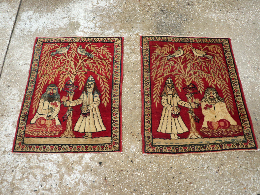 Antique Persian Lavar Kerman Pictorial Rug (Pair: 1 of 2), No.23029 - Galerie Shabab
