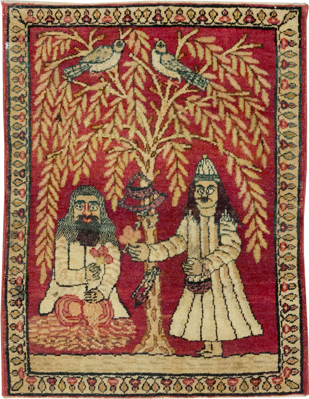 Antique Persian Lavar Kerman Pictorial Rug (Pair: 2 of 2), No.23078 - Galerie Shabab