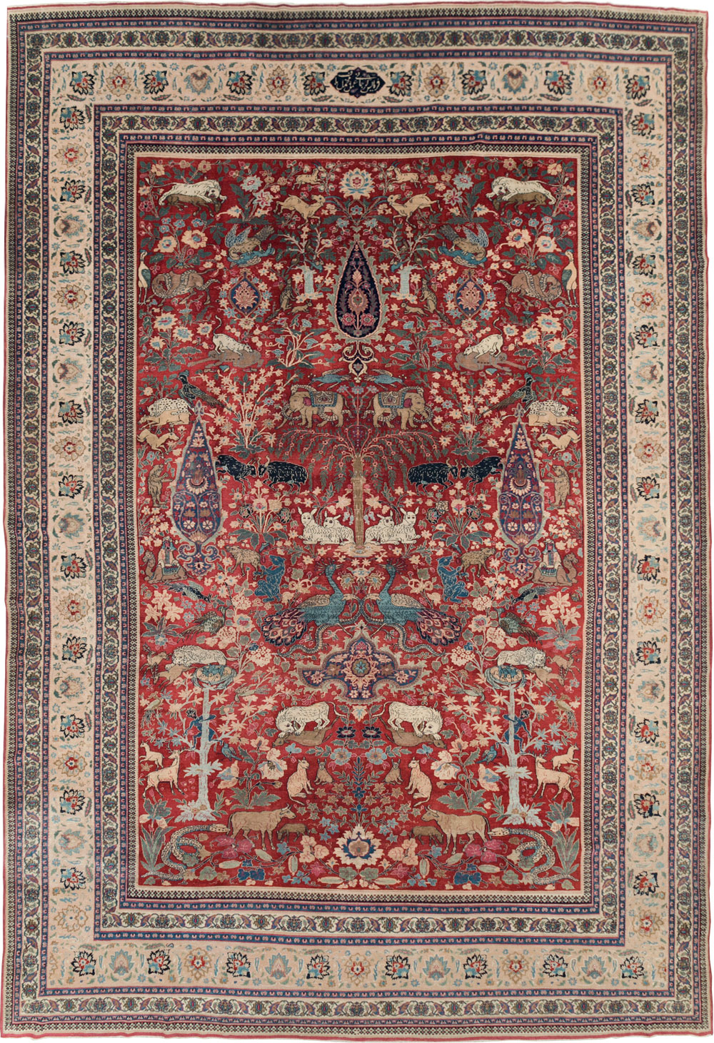 Antique Persian Mashad Pictorial Oversize Carpet, No.23094 - Galerie Shabab