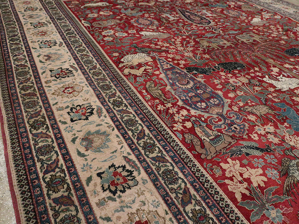 Antique Persian Mashad Pictorial Oversize Carpet, No.23094 - Galerie Shabab