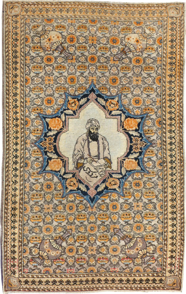 Vintage Persian Tabriz Pictorial Rug, No.23097 - Galerie Shabab
