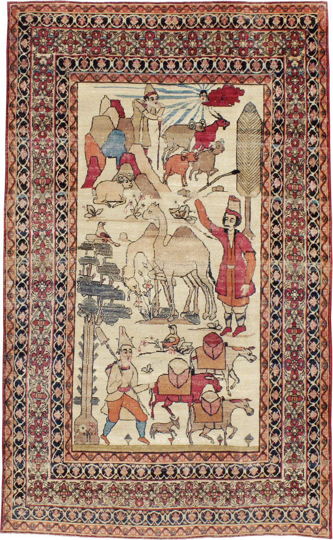 Vintage Persian Kerman Pictorial Rug, No.23102 - Galerie Shabab