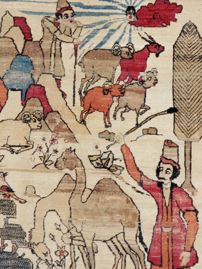 Vintage Persian Kerman Pictorial Rug, No.23102 - Galerie Shabab