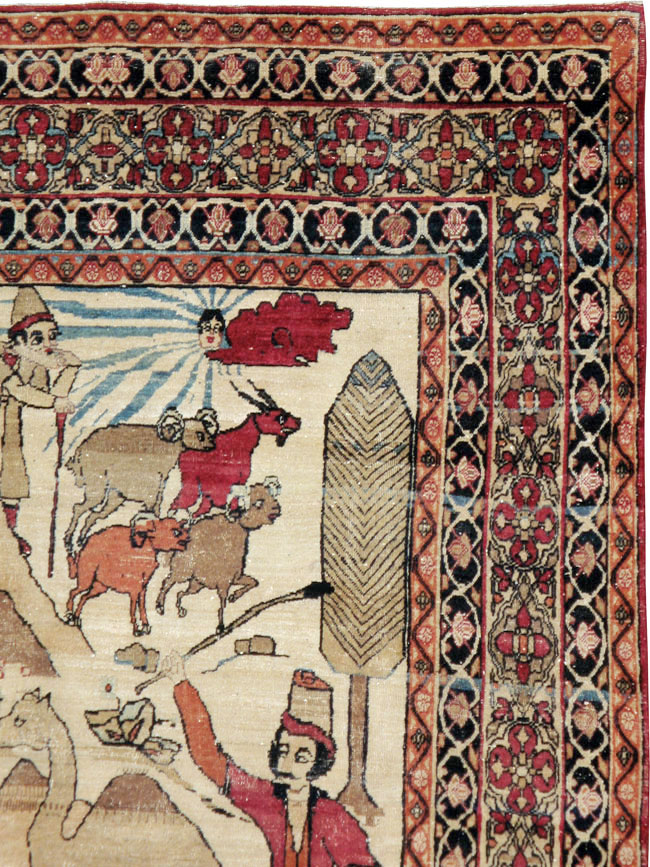 Vintage Persian Kerman Pictorial Rug, No.23102 - Galerie Shabab