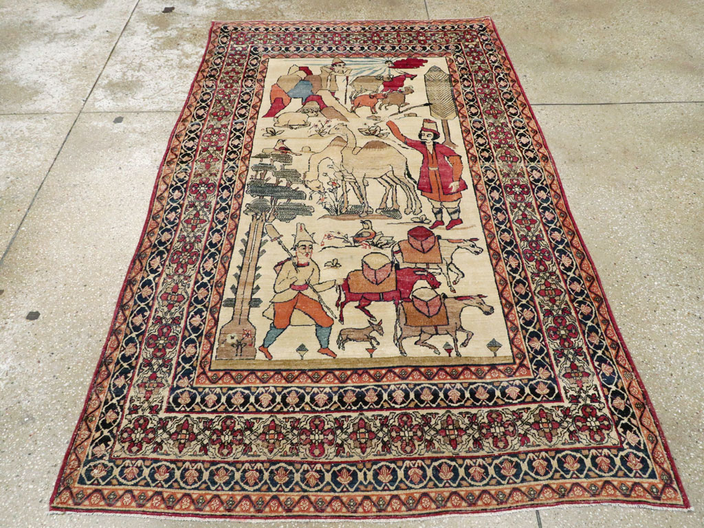 Vintage Persian Kerman Pictorial Rug, No.23102 - Galerie Shabab