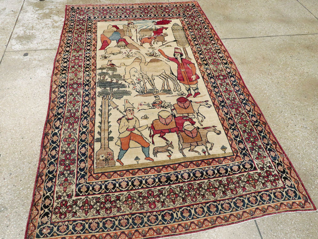 Vintage Persian Kerman Pictorial Rug, No.23102 - Galerie Shabab