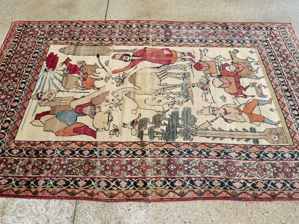 Vintage Persian Kerman Pictorial Rug, No.23102 - Galerie Shabab
