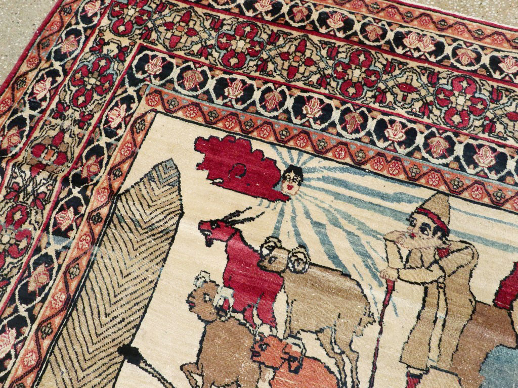 Vintage Persian Kerman Pictorial Rug, No.23102 - Galerie Shabab