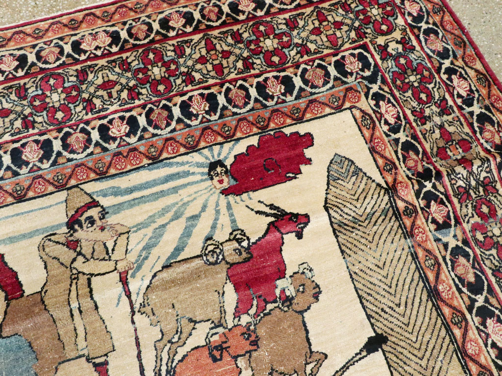 Vintage Persian Kerman Pictorial Rug, No.23102 - Galerie Shabab