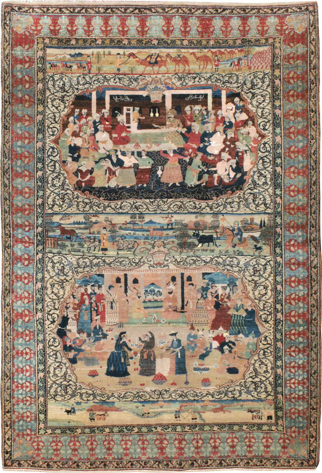 Vintage Persian Kerman Pictorial Rug, No.23123 - Galerie Shabab