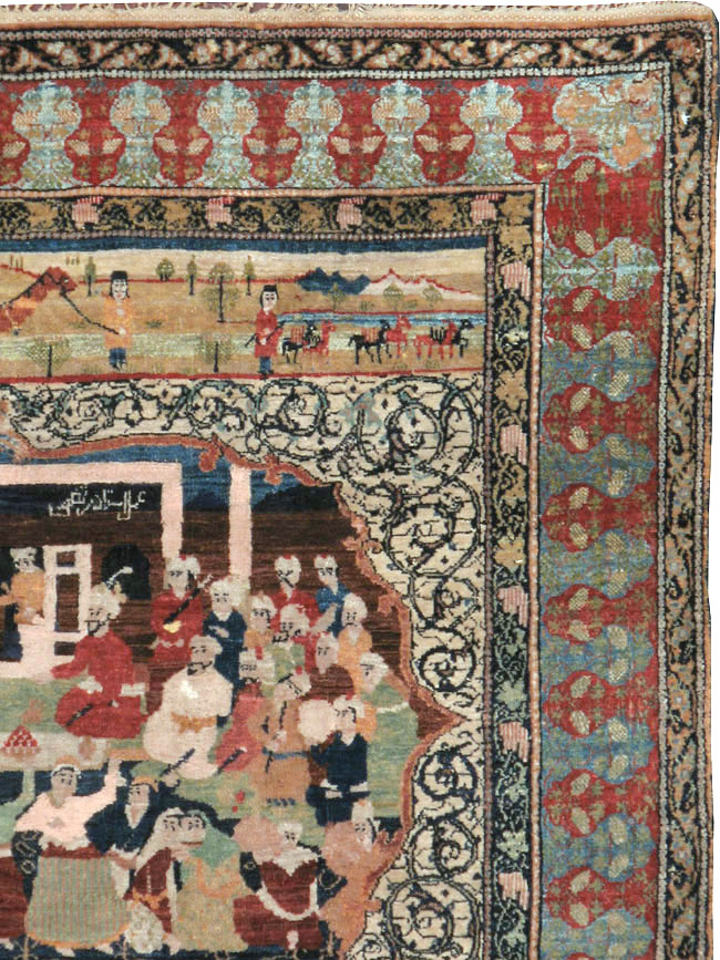 Vintage Persian Kerman Pictorial Rug, No.23123 - Galerie Shabab