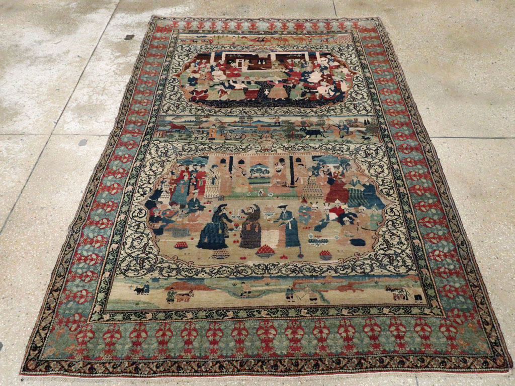 Vintage Persian Kerman Pictorial Rug, No.23123 - Galerie Shabab