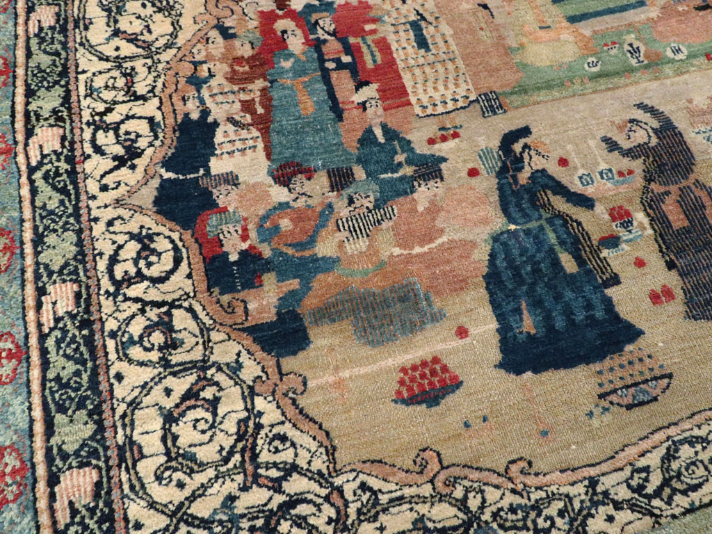 Vintage Persian Kerman Pictorial Rug, No.23123 - Galerie Shabab