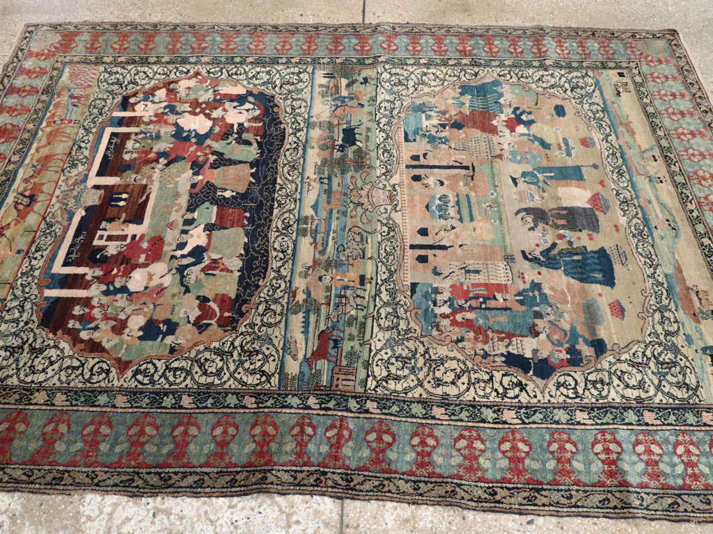 Vintage Persian Kerman Pictorial Rug, No.23123 - Galerie Shabab