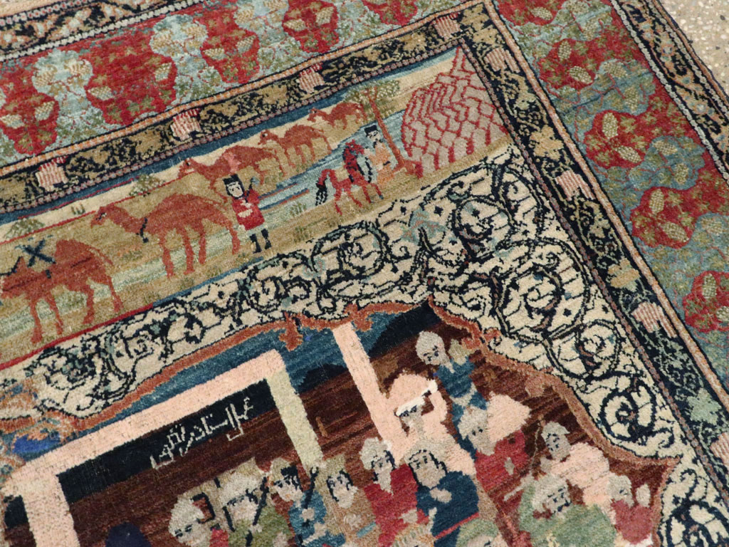 Vintage Persian Kerman Pictorial Rug, No.23123 - Galerie Shabab