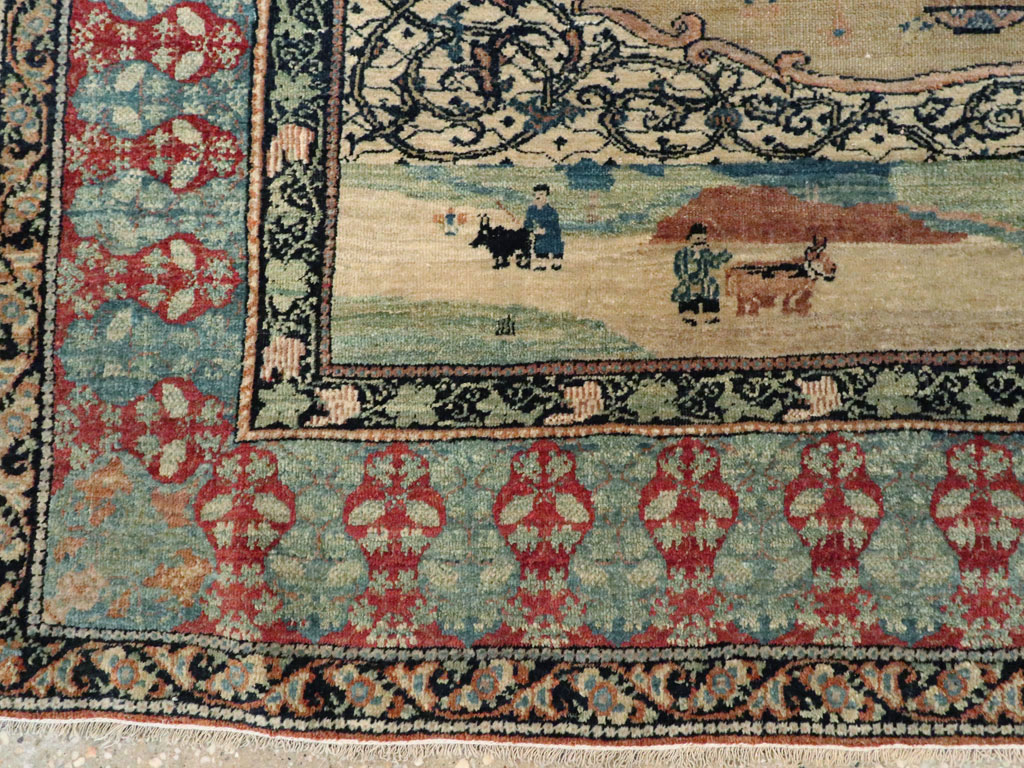 Vintage Persian Kerman Pictorial Rug, No.23123 - Galerie Shabab