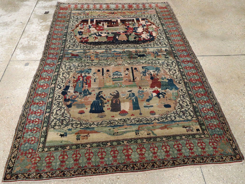Vintage Persian Kerman Pictorial Rug, No.23123 - Galerie Shabab