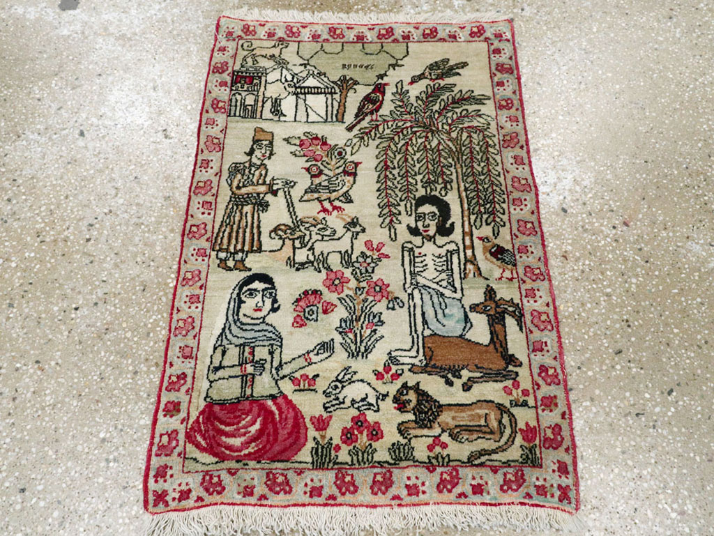 Vintage Persian Kerman Pictorial Rug (Pair: 1 of 2), No.23134 - Galerie Shabab