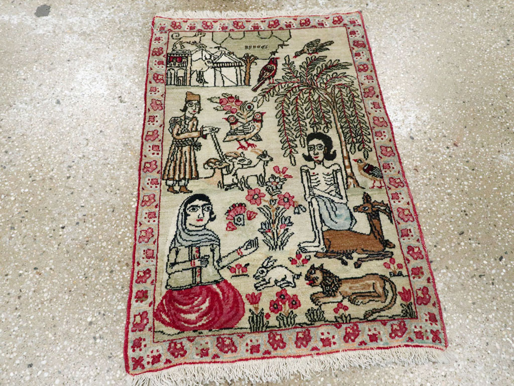 Vintage Persian Kerman Pictorial Rug (Pair: 1 of 2), No.23134 - Galerie Shabab