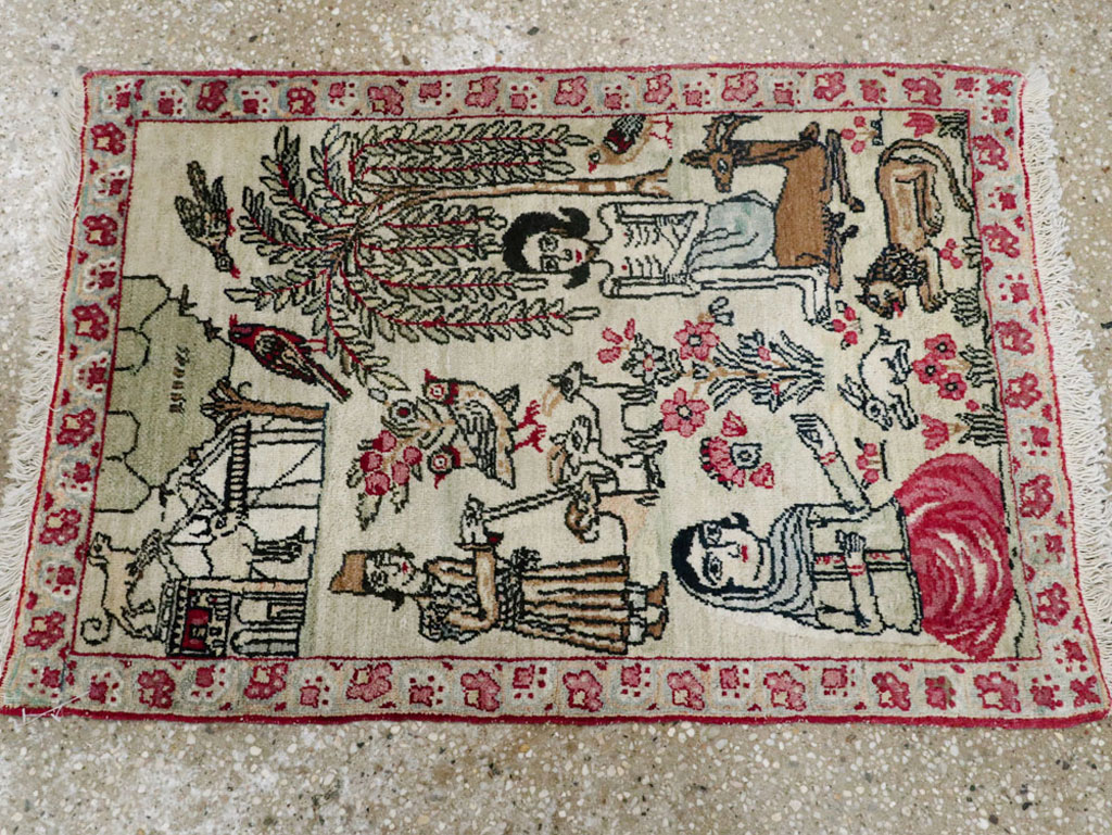 Vintage Persian Kerman Pictorial Rug (Pair: 1 of 2), No.23134 - Galerie Shabab