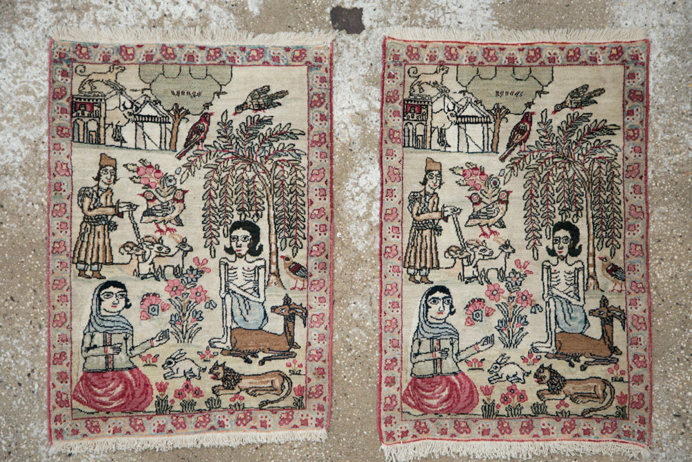 Vintage Persian Kerman Pictorial Rug (Pair: 1 of 2), No.23134 - Galerie Shabab