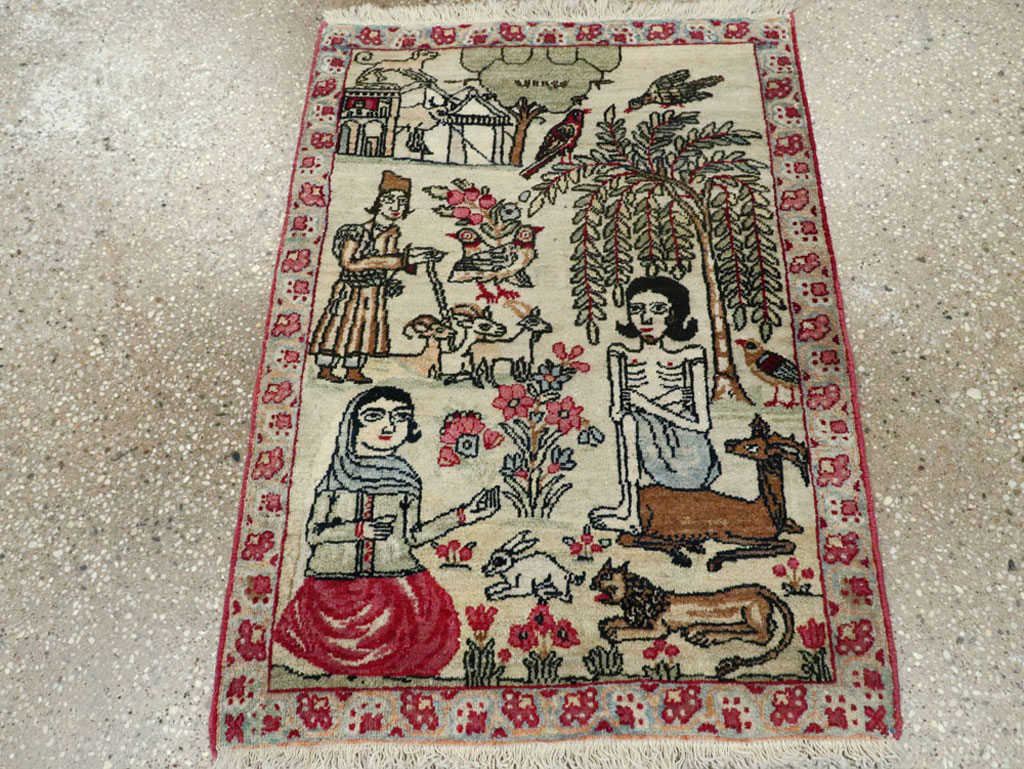 Vintage Persian Kerman Pictorial Rug (Pair: 2 of 2), No.23135 - Galerie Shabab