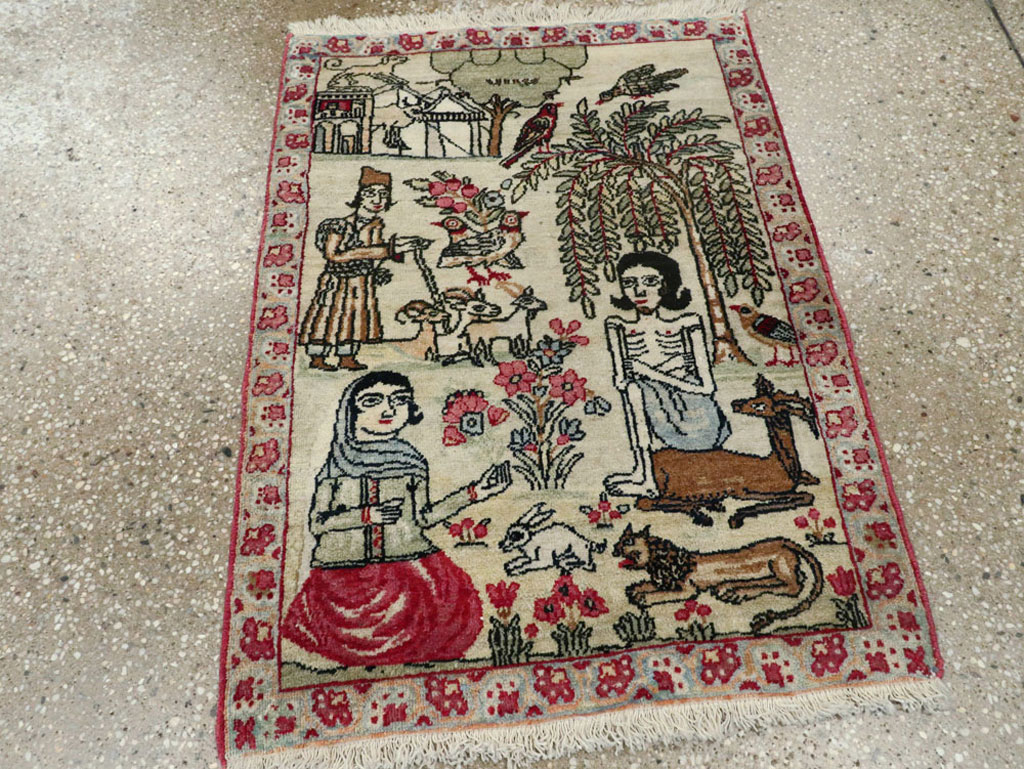 Vintage Persian Kerman Pictorial Rug (Pair: 2 of 2), No.23135 - Galerie Shabab
