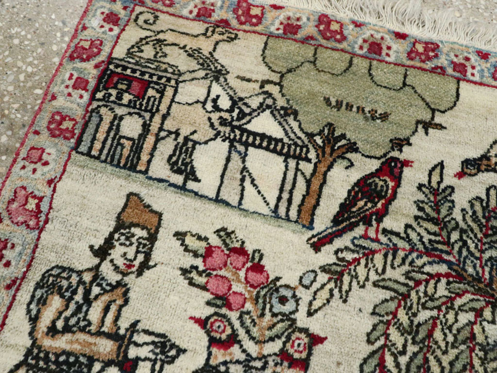 Vintage Persian Kerman Pictorial Rug (Pair: 2 of 2), No.23135 - Galerie Shabab