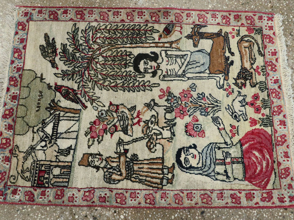 Vintage Persian Kerman Pictorial Rug (Pair: 2 of 2), No.23135 - Galerie Shabab