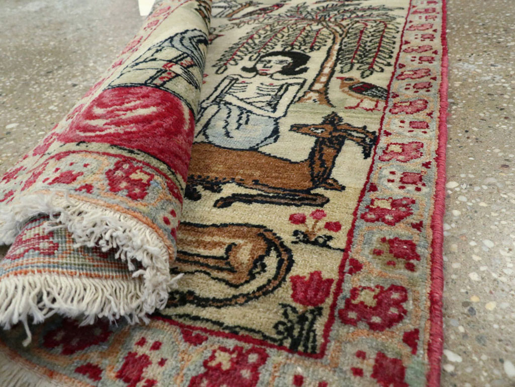 Vintage Persian Kerman Pictorial Rug (Pair: 2 of 2), No.23135 - Galerie Shabab