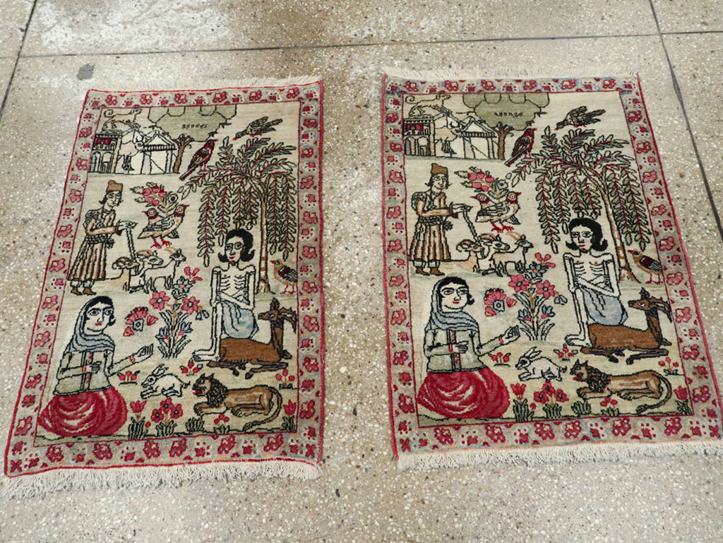 Vintage Persian Kerman Pictorial Rug (Pair: 2 of 2), No.23135 - Galerie Shabab