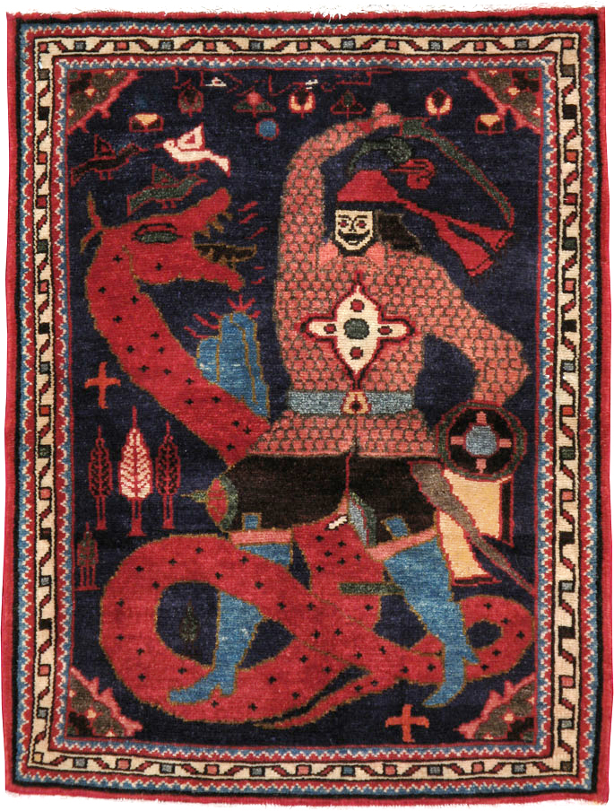 Vintage Persian Tabriz Pictorial Rug, No.23316 - Galerie Shabab