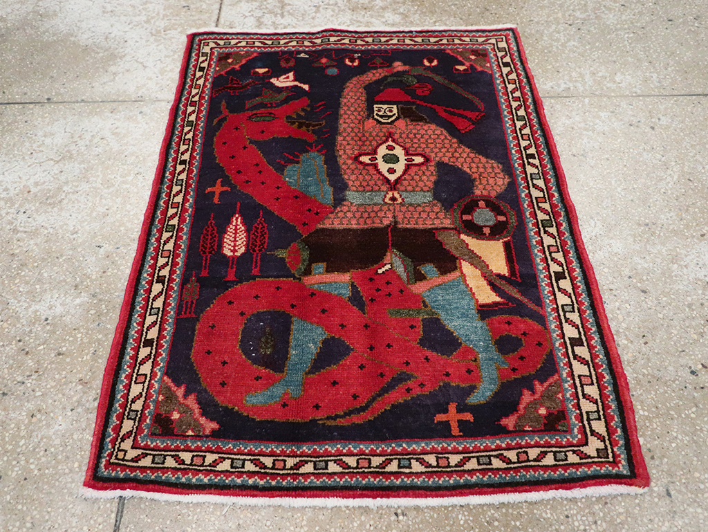 Vintage Persian Tabriz Pictorial Rug, No.23316 - Galerie Shabab