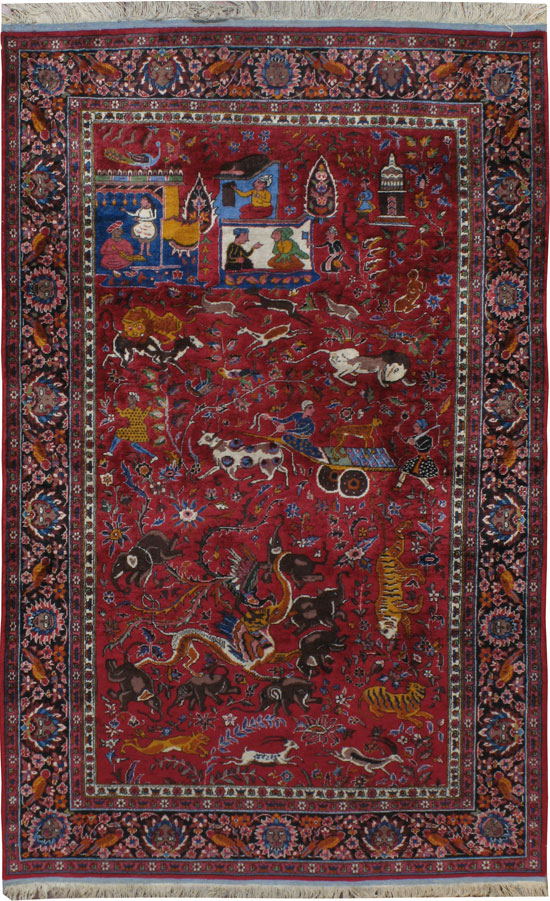 Vintage Mashad Pictorial Rug, No.23332 - Galerie Shabab