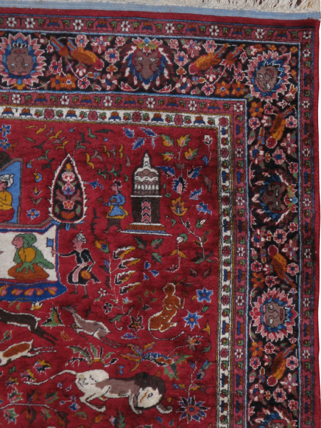 Vintage Mashad Pictorial Rug, No.23332 - Galerie Shabab