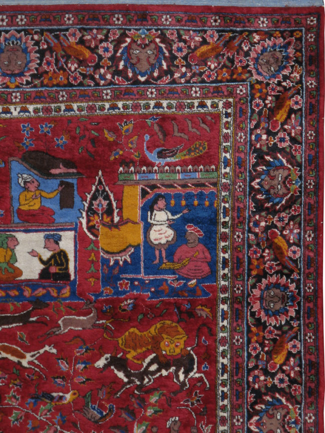 Vintage Mashad Pictorial Rug, No.23332 - Galerie Shabab