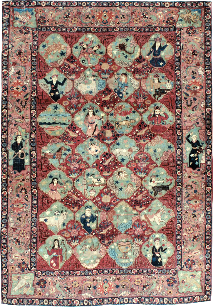 Antique Persian Tabriz Pictorial Rug, No.23348 - Galerie Shabab