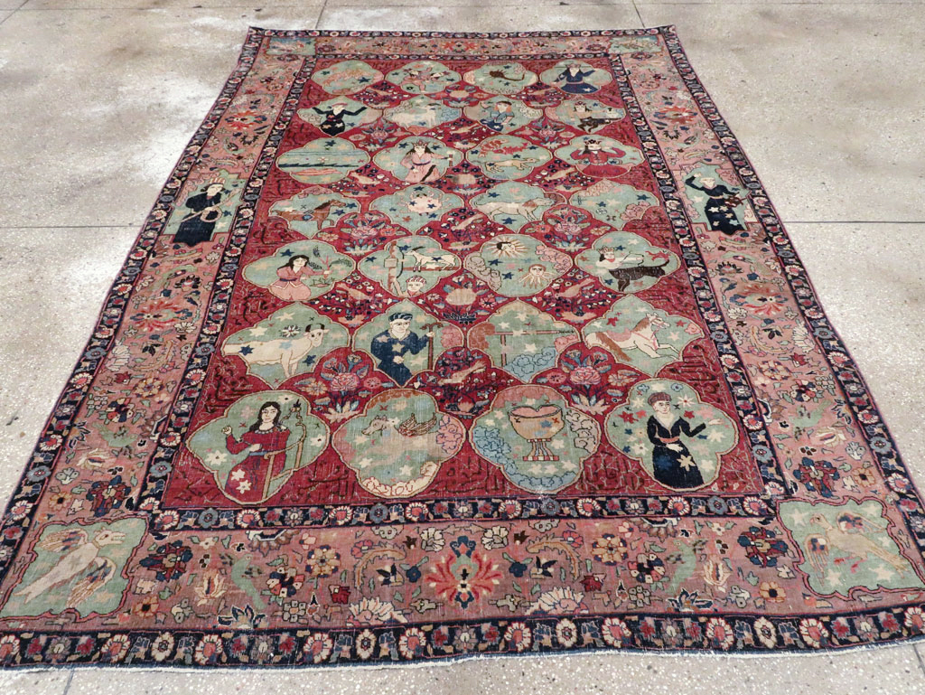 Antique Persian Tabriz Pictorial Rug, No.23348 - Galerie Shabab