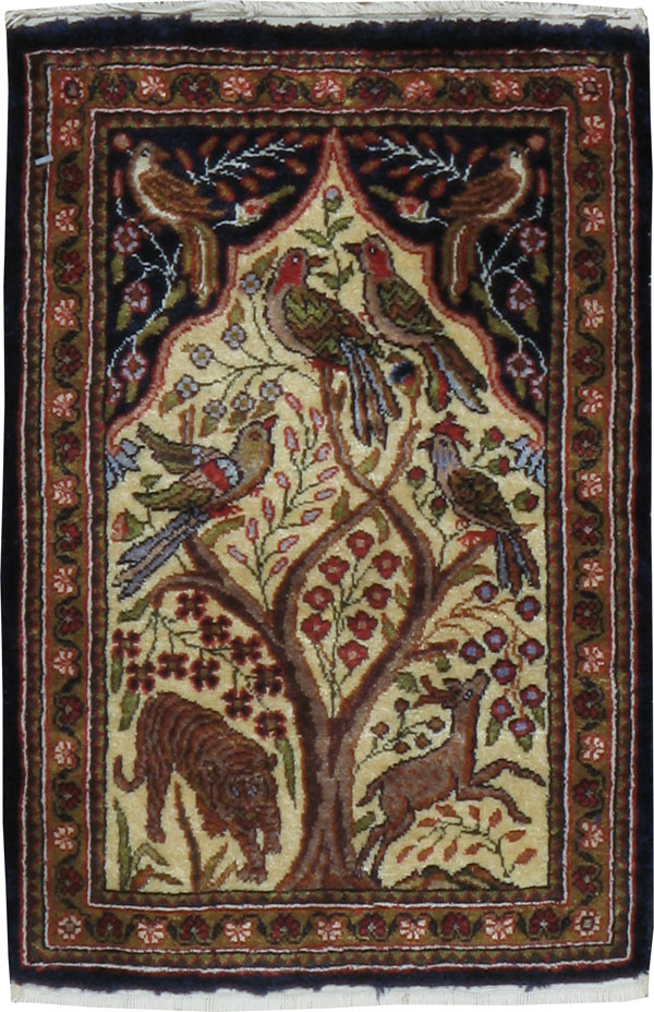 Vintage Persian Quom Pictorial Rug, No.23358 - Galerie Shabab