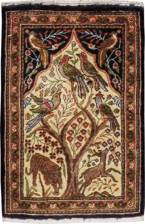 Vintage Persian Quom Pictorial Rug, No.23358 - Galerie Shabab