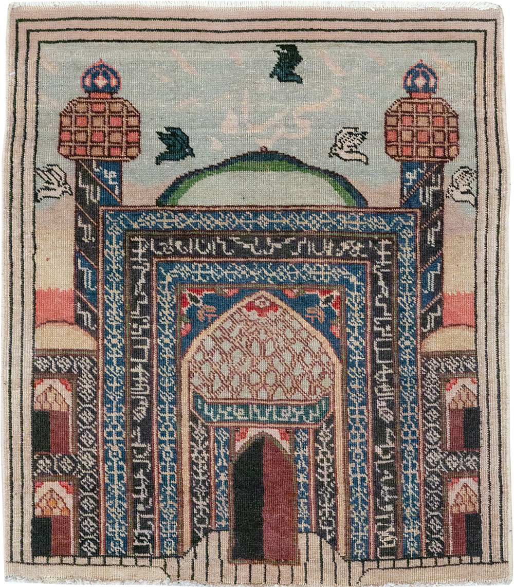 Vintage Persian Tabriz Pictorial Throw Rug, No.23455 - Galerie Shabab