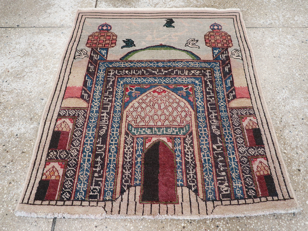 Vintage Persian Tabriz Pictorial Throw Rug, No.23455 - Galerie Shabab