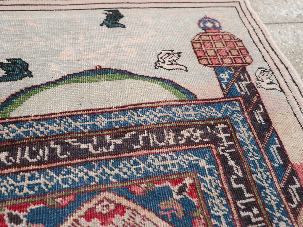 Vintage Persian Tabriz Pictorial Throw Rug, No.23455 - Galerie Shabab