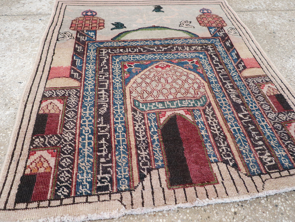 Vintage Persian Tabriz Pictorial Throw Rug, No.23455 - Galerie Shabab