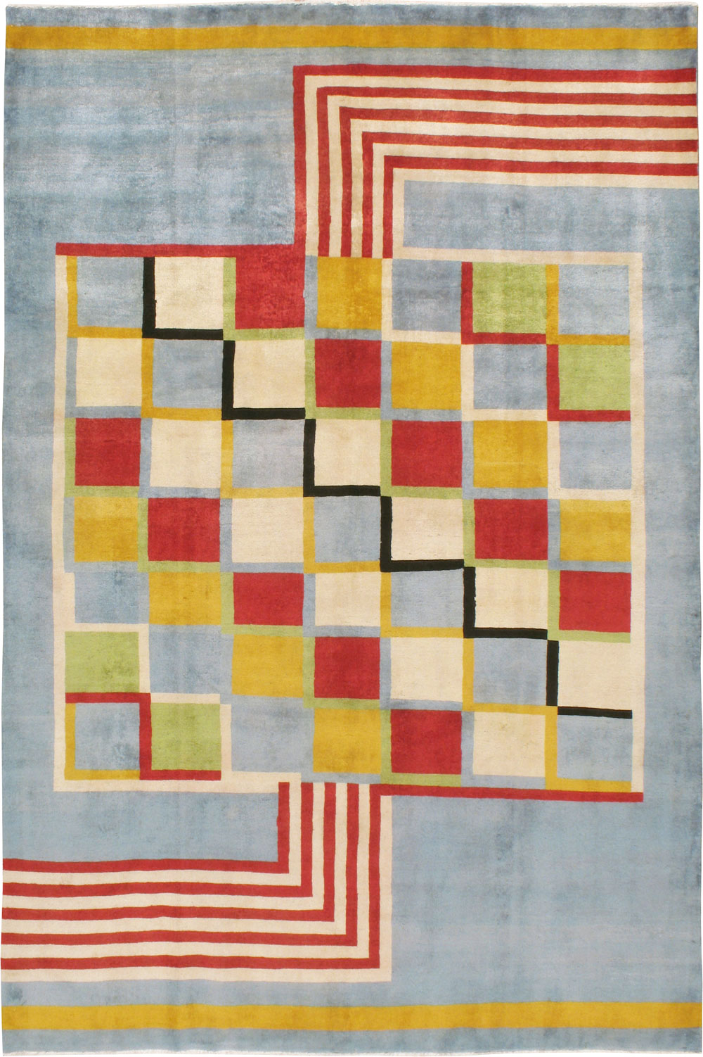 Vintage Persian Tabriz Art Deco Carpet Inspired By Edward McKnight Kauffer, No.23517 - Galerie Shabab